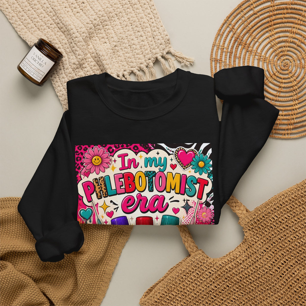 Phlebotomist Era Crewneck Sweatshirt — Colorful Test Tube Medical Tech Tee