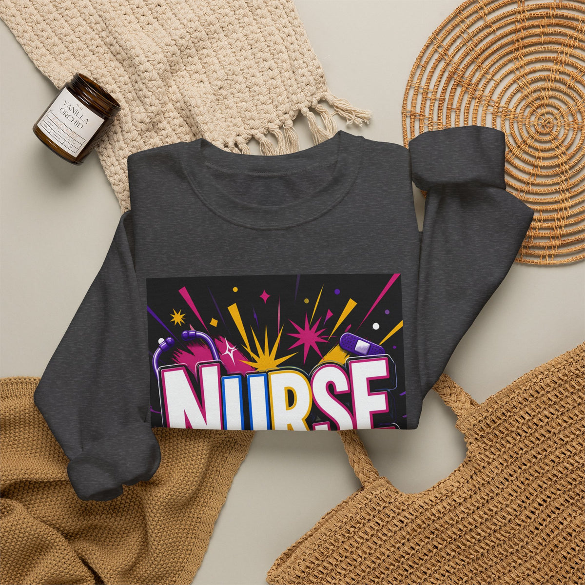 Nurse Crewneck Sweatshirt – "I Love Inspire Heal" Colorful Graphic