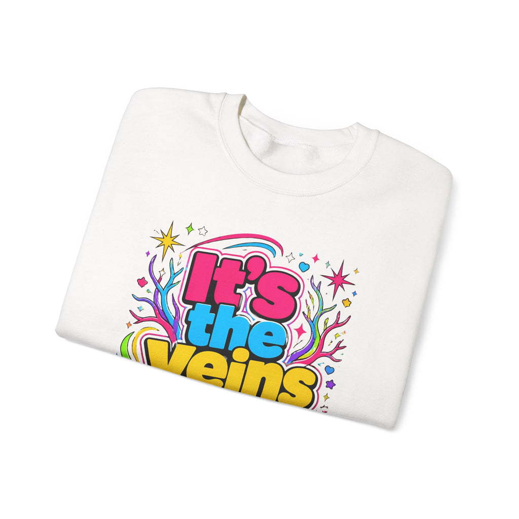 Crewneck Sweatshirt - "It's the Veins for Me" Colorful Retro Graphic