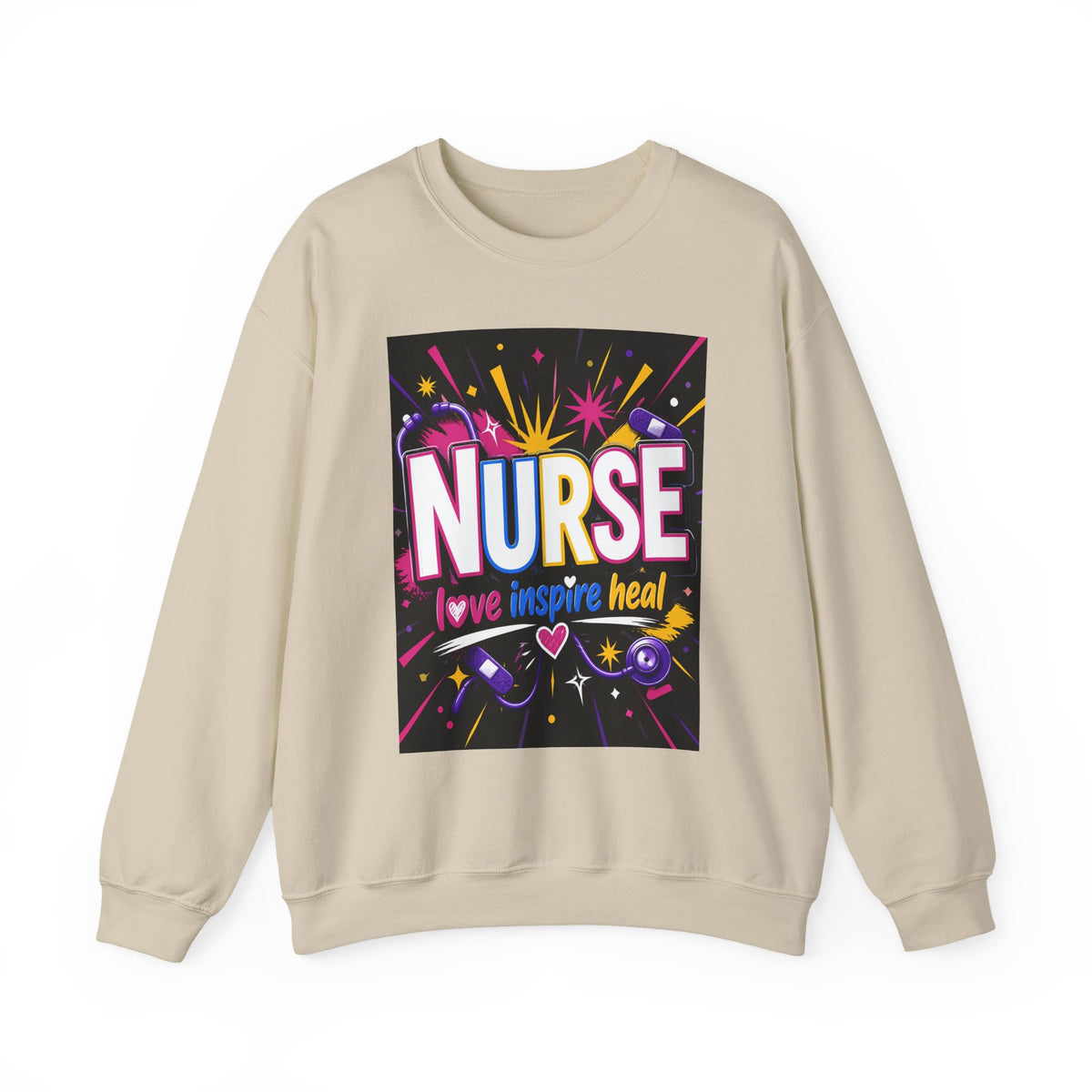 Nurse Crewneck Sweatshirt – "I Love Inspire Heal" Colorful Graphic