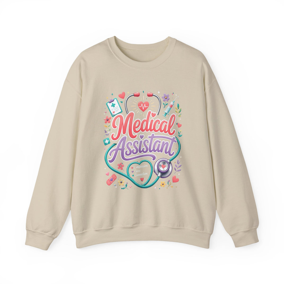 Medical Assistant Crewneck Sweatshirt — Cute Pastel Stethoscope & Heart Design