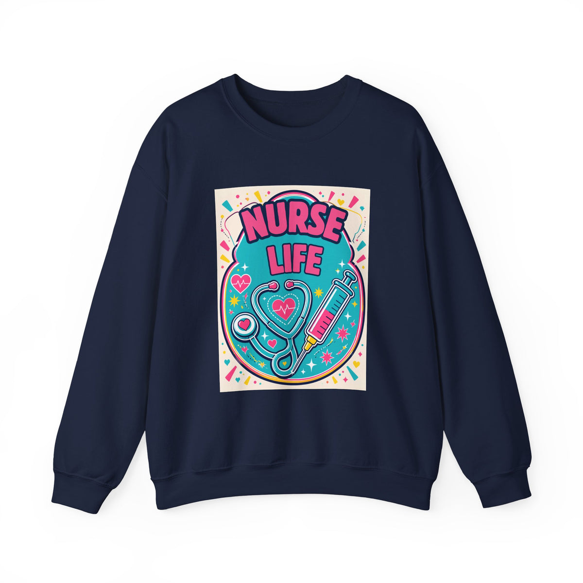 Nurse Life Sweatshirt — Cute Colorful Stethoscope & Syringe Crewneck for Nurses