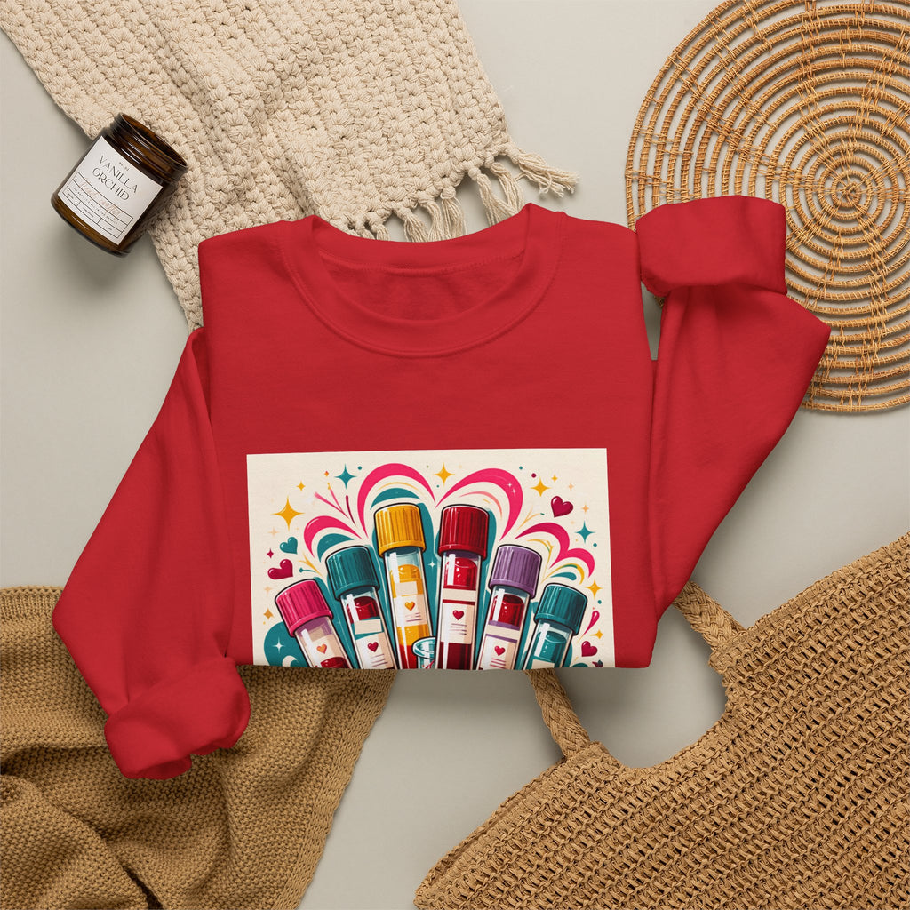 Crewneck Sweatshirt — Vibrant Phlebotomist Blood Tube Graphic