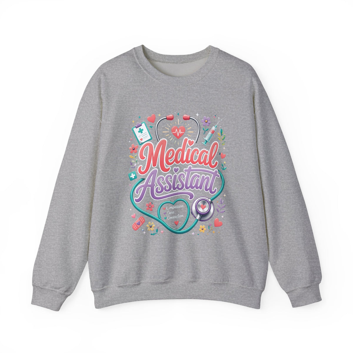 Medical Assistant Crewneck Sweatshirt — Cute Pastel Stethoscope & Heart Design