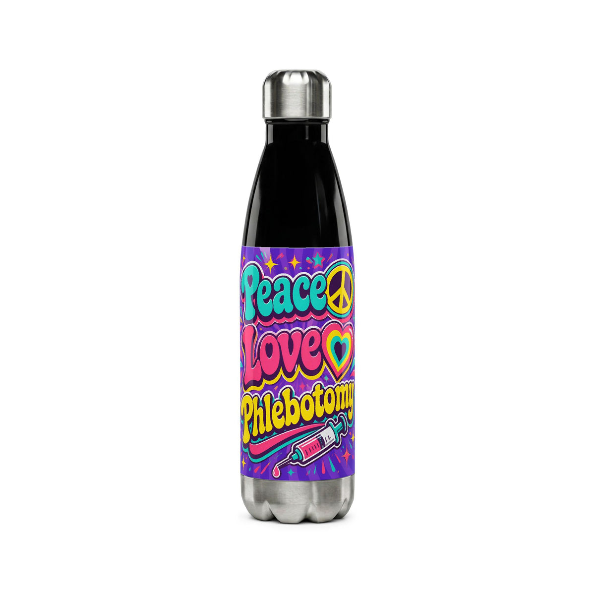 Peace Love Phlebotomy Stainless Steel Water Bottle – 17oz Insulated Bottle for Nurses & Phlebotomists