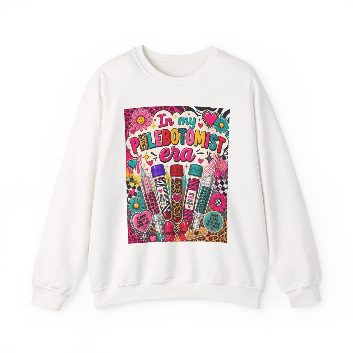 Phlebotomist Era Crewneck Sweatshirt — Colorful Test Tube Medical Tech Tee