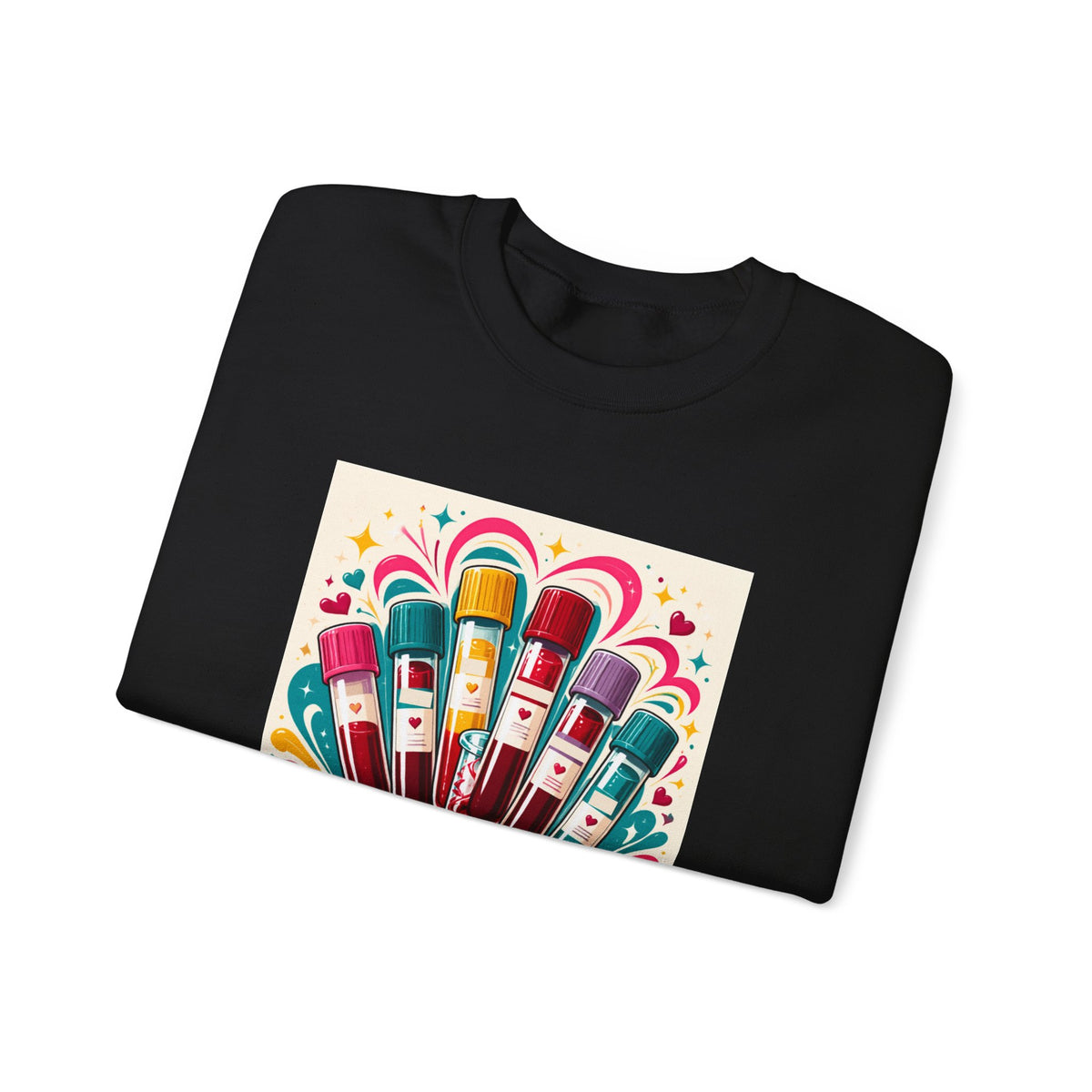 Crewneck Sweatshirt — Vibrant Phlebotomist Blood Tube Graphic