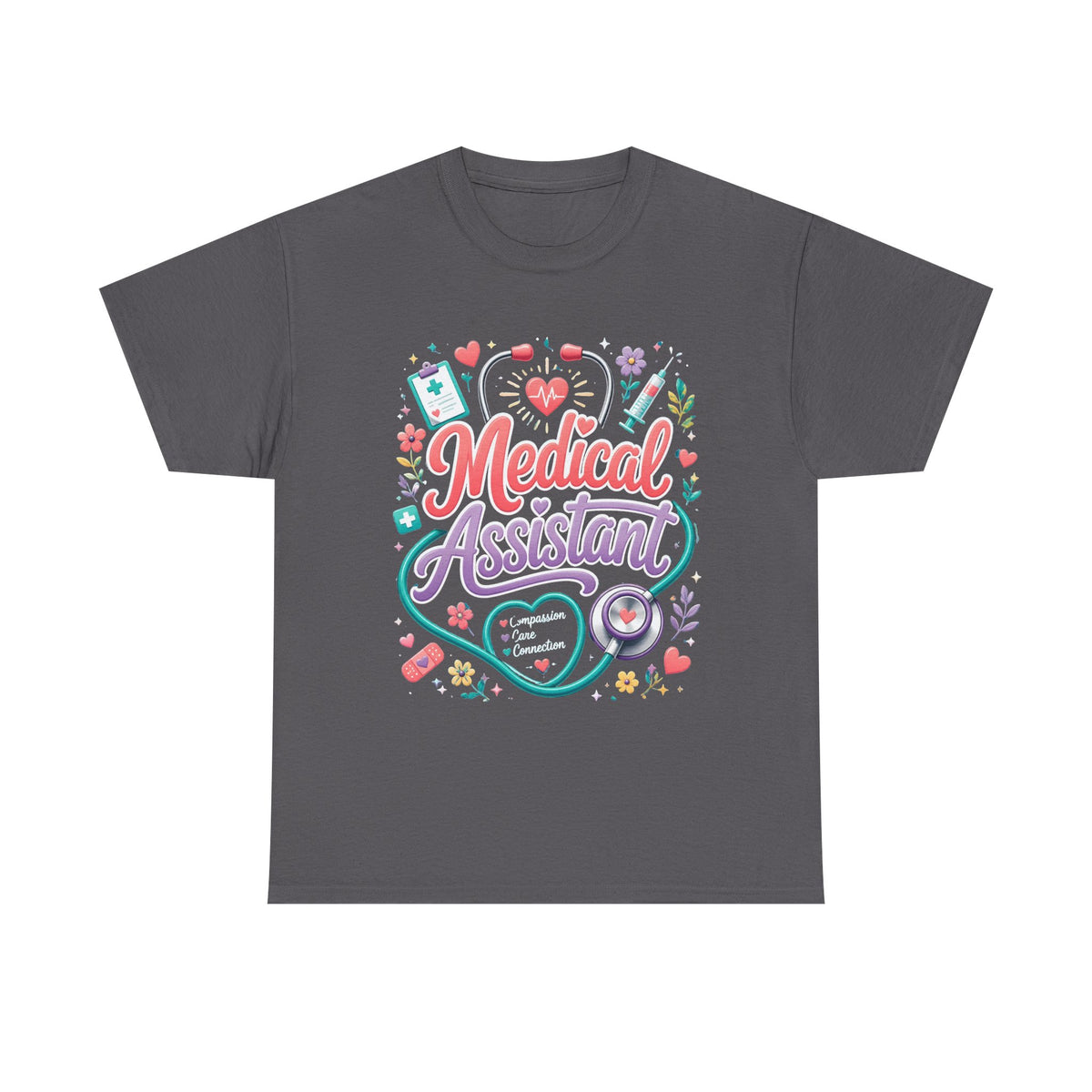 Medical Assistant T-Shirt — Cute Stethoscope & Nursing Icons Graphic Tee