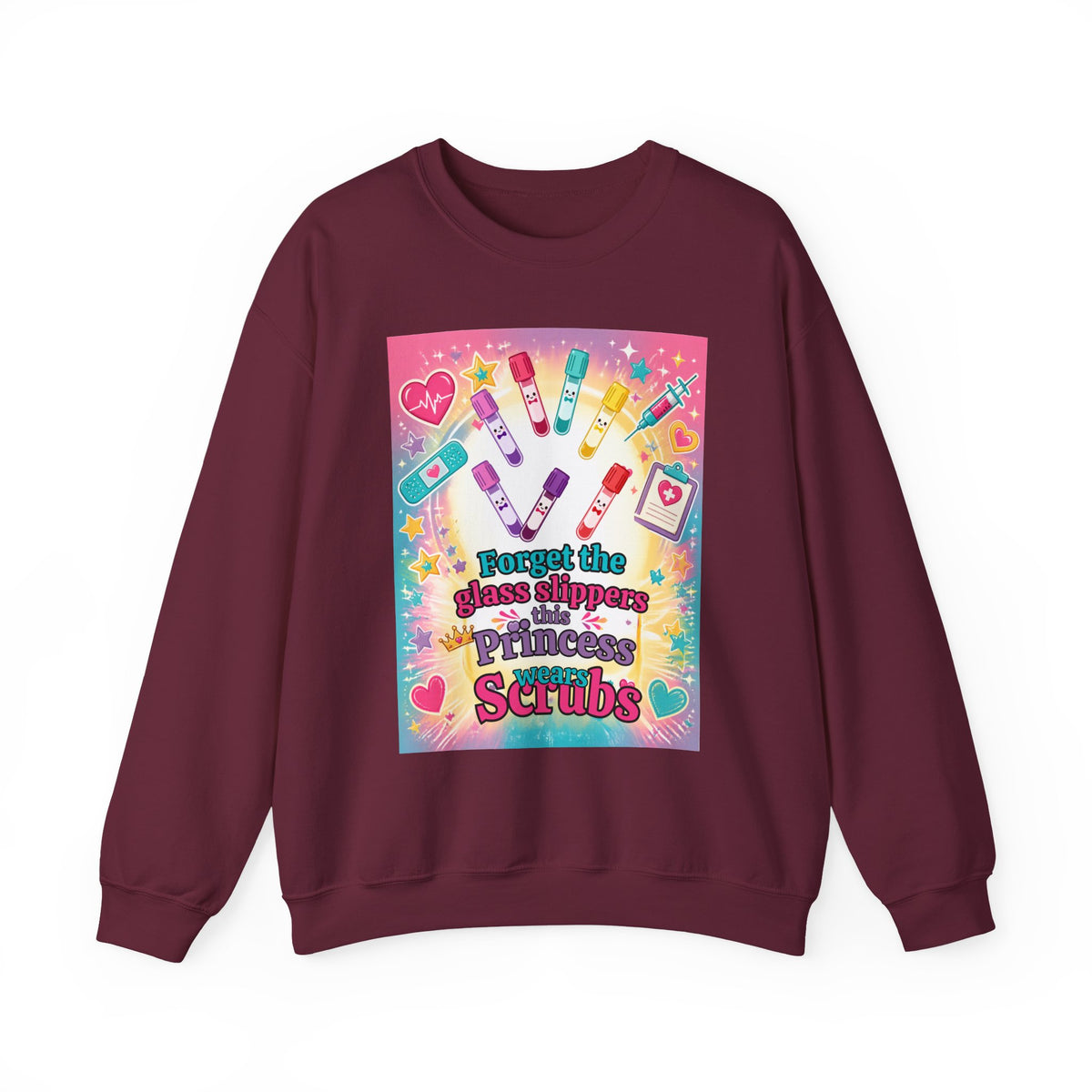 Princess Scrubs Crewneck Sweatshirt — "Forget the Glass Slippers, Princess Scrubs" Nursing Apparel
