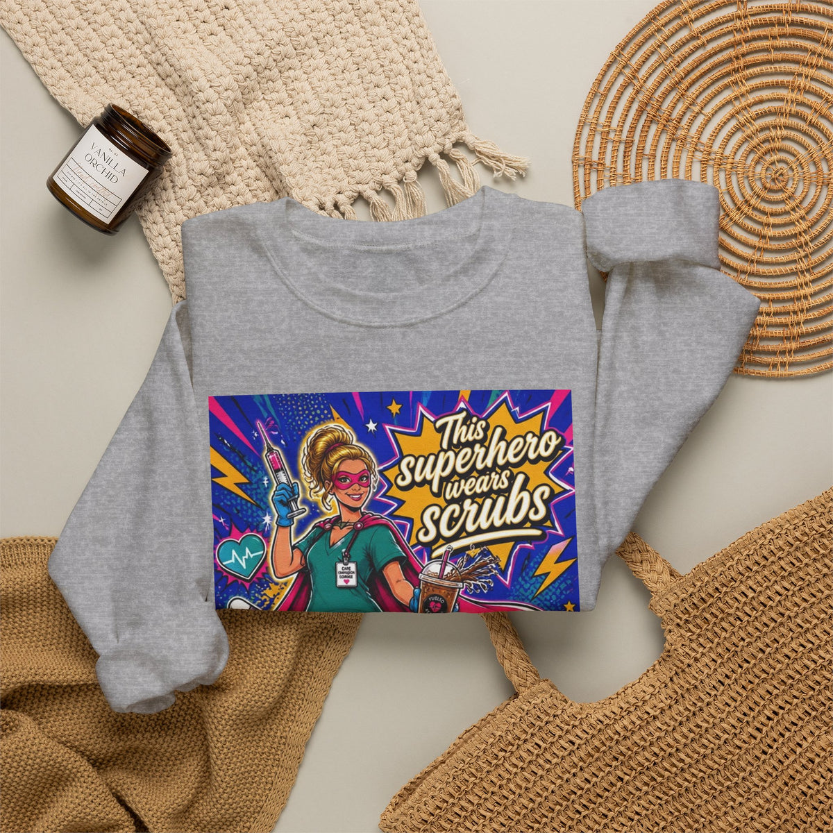 Nurse Superhero Sweatshirt – “This Superhero Wears Scrubs” Crewneck