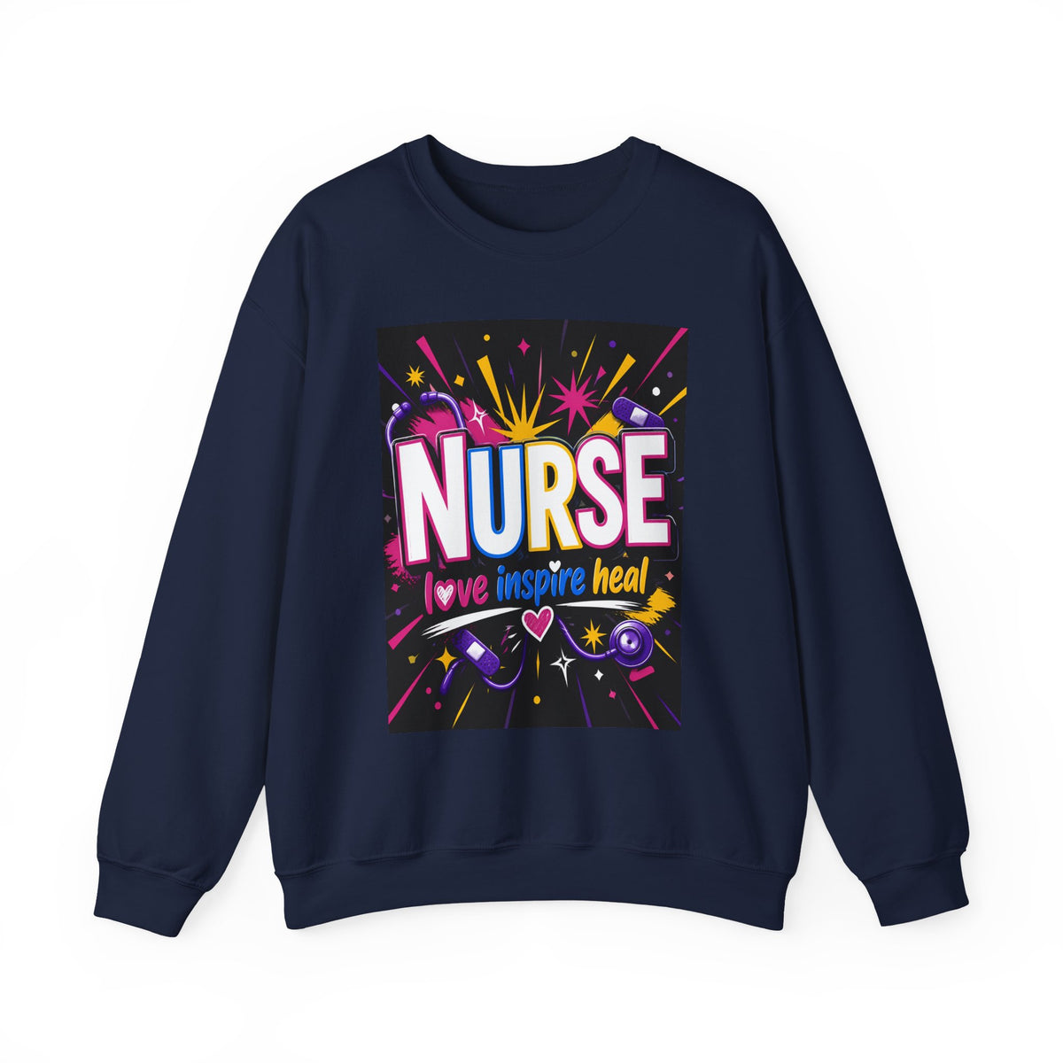 Nurse Crewneck Sweatshirt – "I Love Inspire Heal" Colorful Graphic