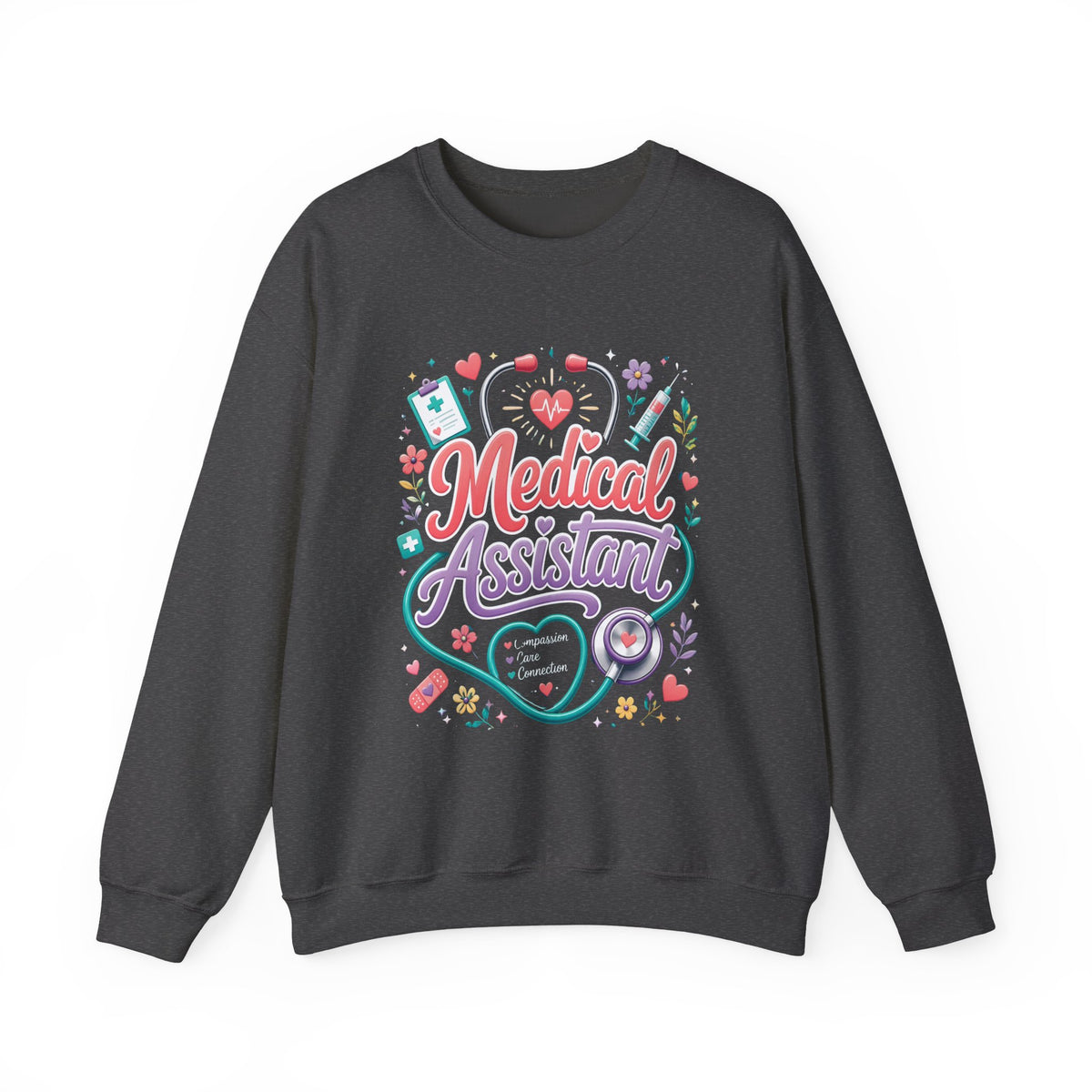 Medical Assistant Crewneck Sweatshirt — Cute Pastel Stethoscope & Heart Design