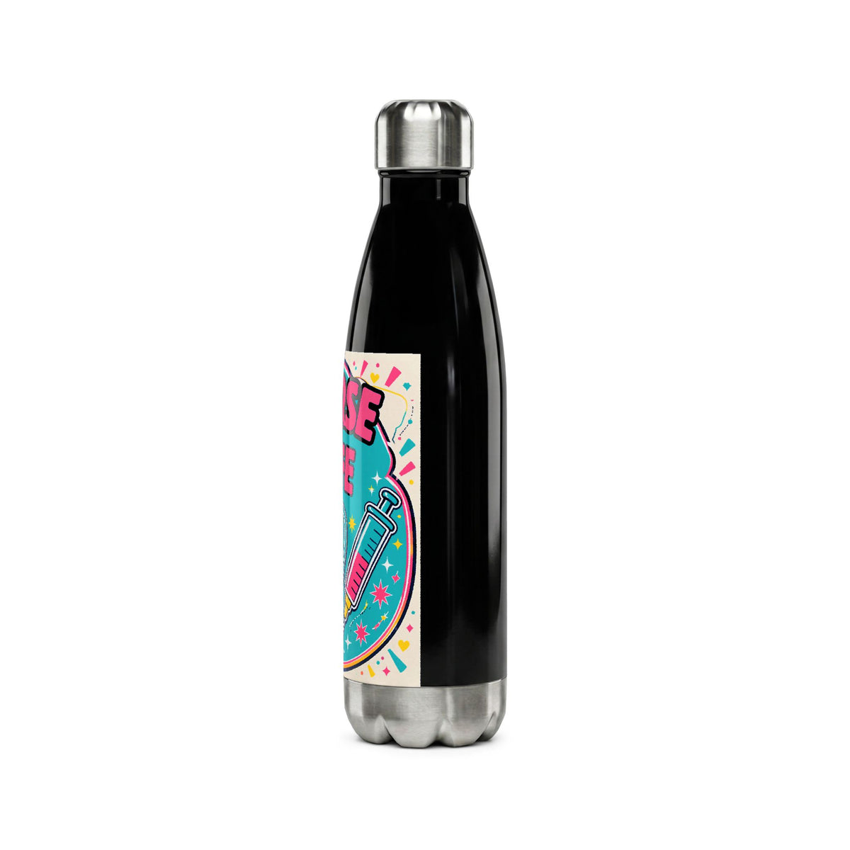 Nurse Life Stainless Steel Water Bottle – 17oz Insulated Bottle with Stethoscope & Syringe Design