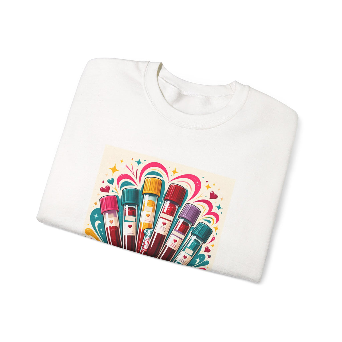 Crewneck Sweatshirt — Vibrant Phlebotomist Blood Tube Graphic