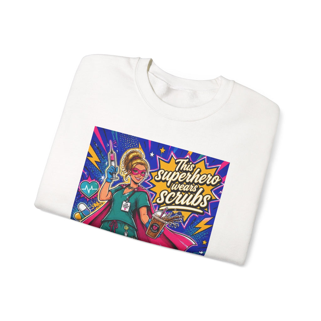 Nurse Superhero Sweatshirt – “This Superhero Wears Scrubs” Crewneck