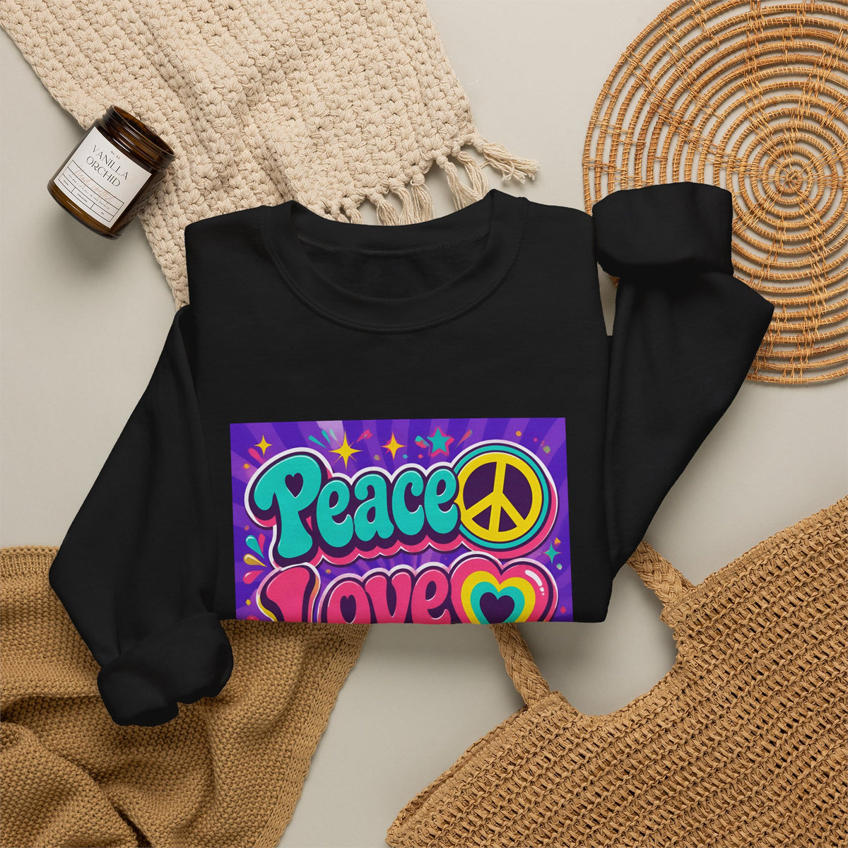 Crewneck Sweatshirt — "Peace Love Phlebotomy" Retro Hippie Medical Sweatshirt