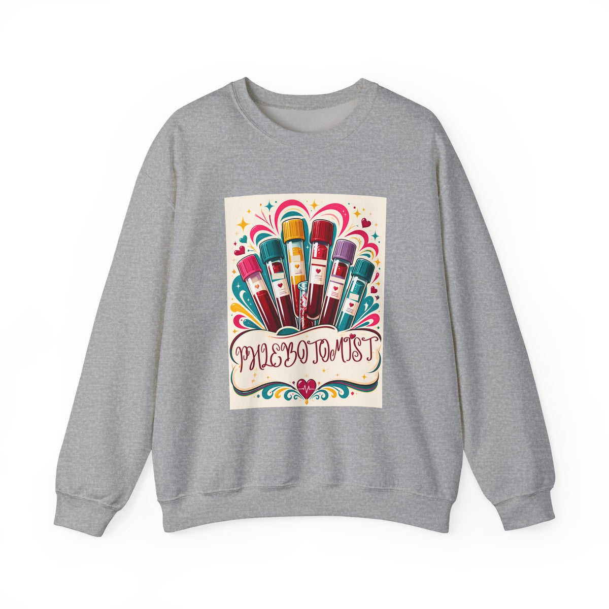 Crewneck Sweatshirt — Vibrant Phlebotomist Blood Tube Graphic