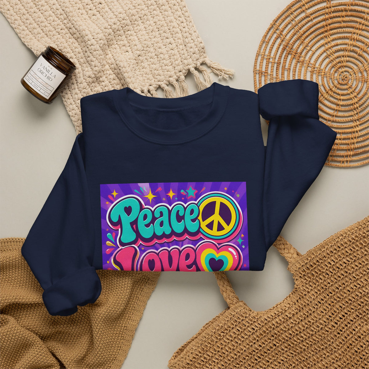 Crewneck Sweatshirt — "Peace Love Phlebotomy" Retro Hippie Medical Sweatshirt