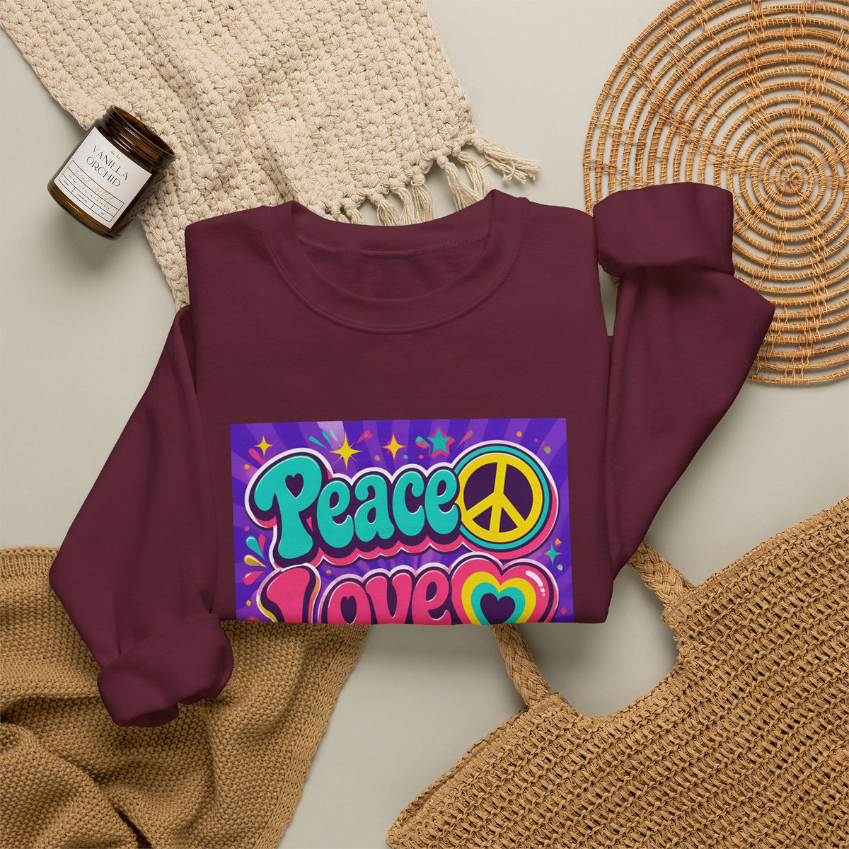 Crewneck Sweatshirt — "Peace Love Phlebotomy" Retro Hippie Medical Sweatshirt