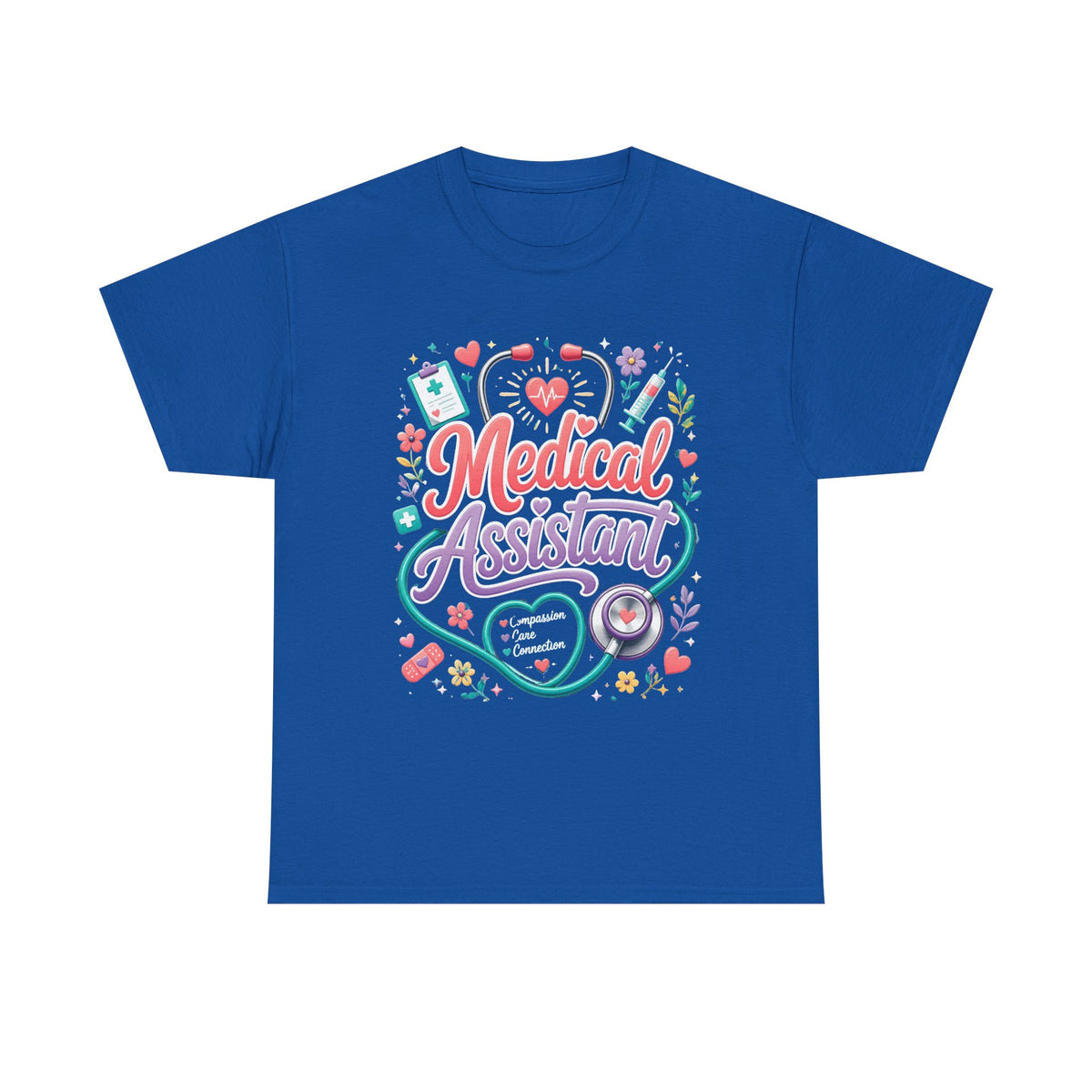 Medical Assistant T-Shirt — Cute Stethoscope & Nursing Icons Graphic Tee