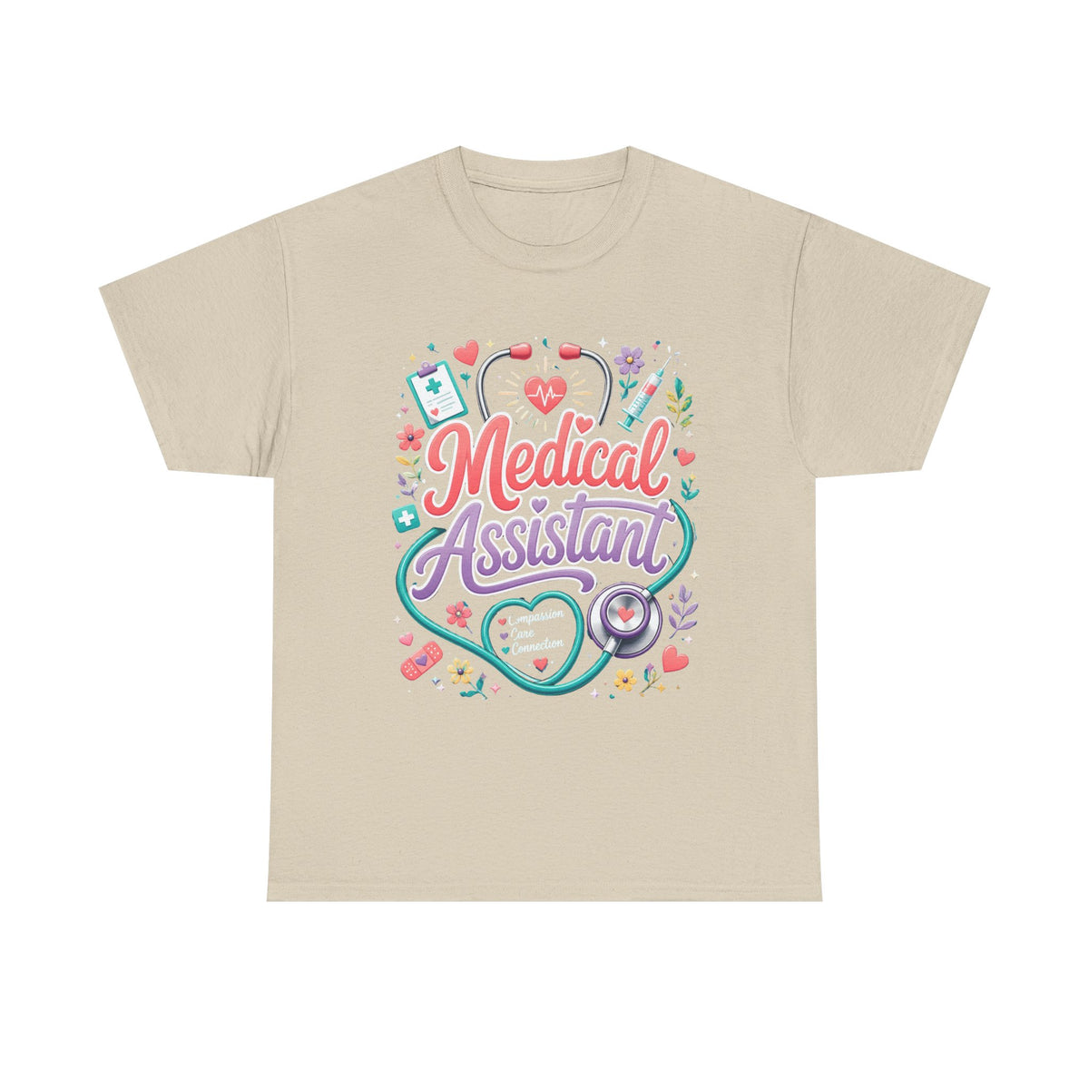 Medical Assistant T-Shirt — Cute Stethoscope & Nursing Icons Graphic Tee