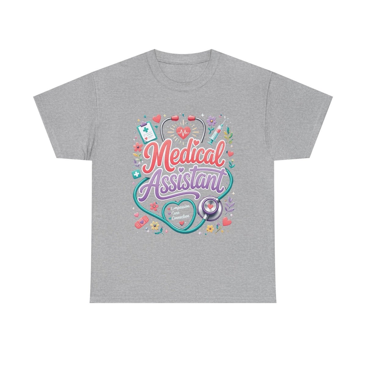 Medical Assistant T-Shirt — Cute Stethoscope & Nursing Icons Graphic Tee