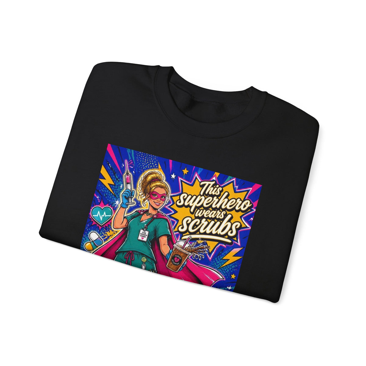 Nurse Superhero Sweatshirt – “This Superhero Wears Scrubs” Crewneck