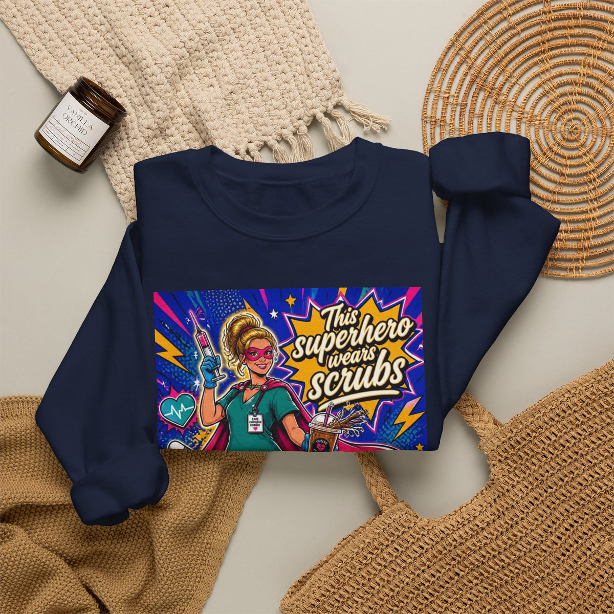 Nurse Superhero Sweatshirt – “This Superhero Wears Scrubs” Crewneck