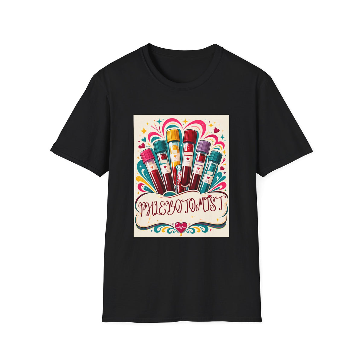 Phlebotomist Vibes T-Shirt — Colorful Blood Draw Tubes Design