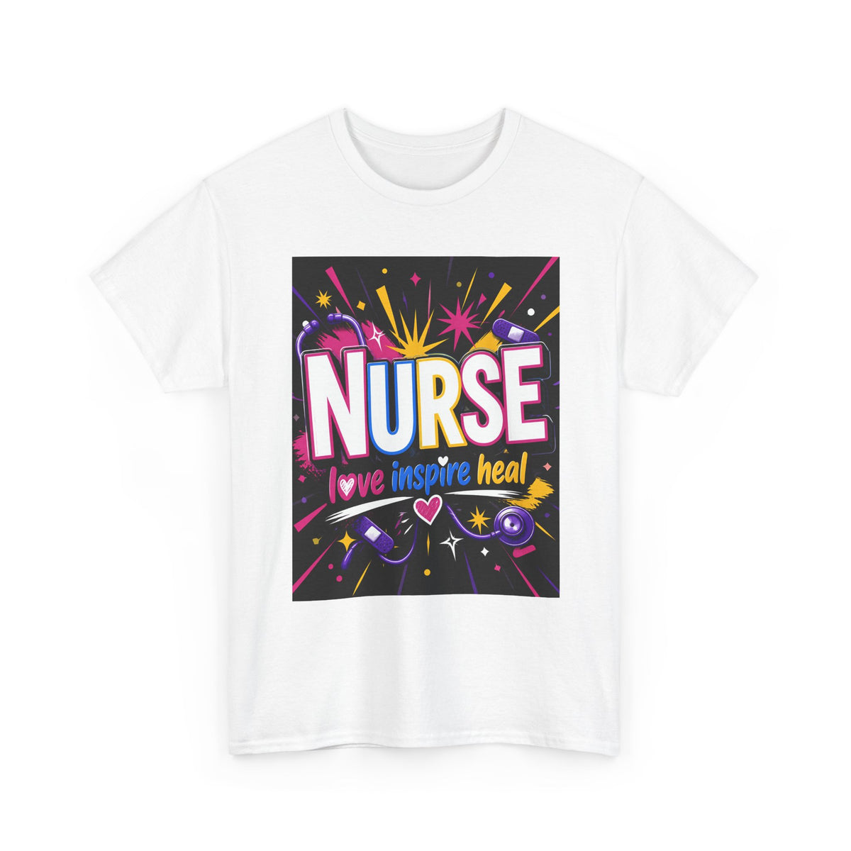 Nurse I Love, Inspire, Heal T-Shirt — Colorful Appreciation Tee for Nurses