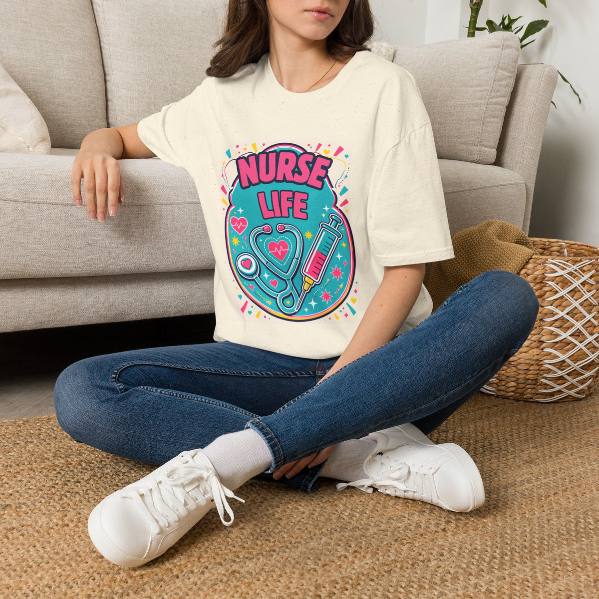 Nurse Life T-Shirt — Colorful Stethoscope & Syringe Graphic for Nurses