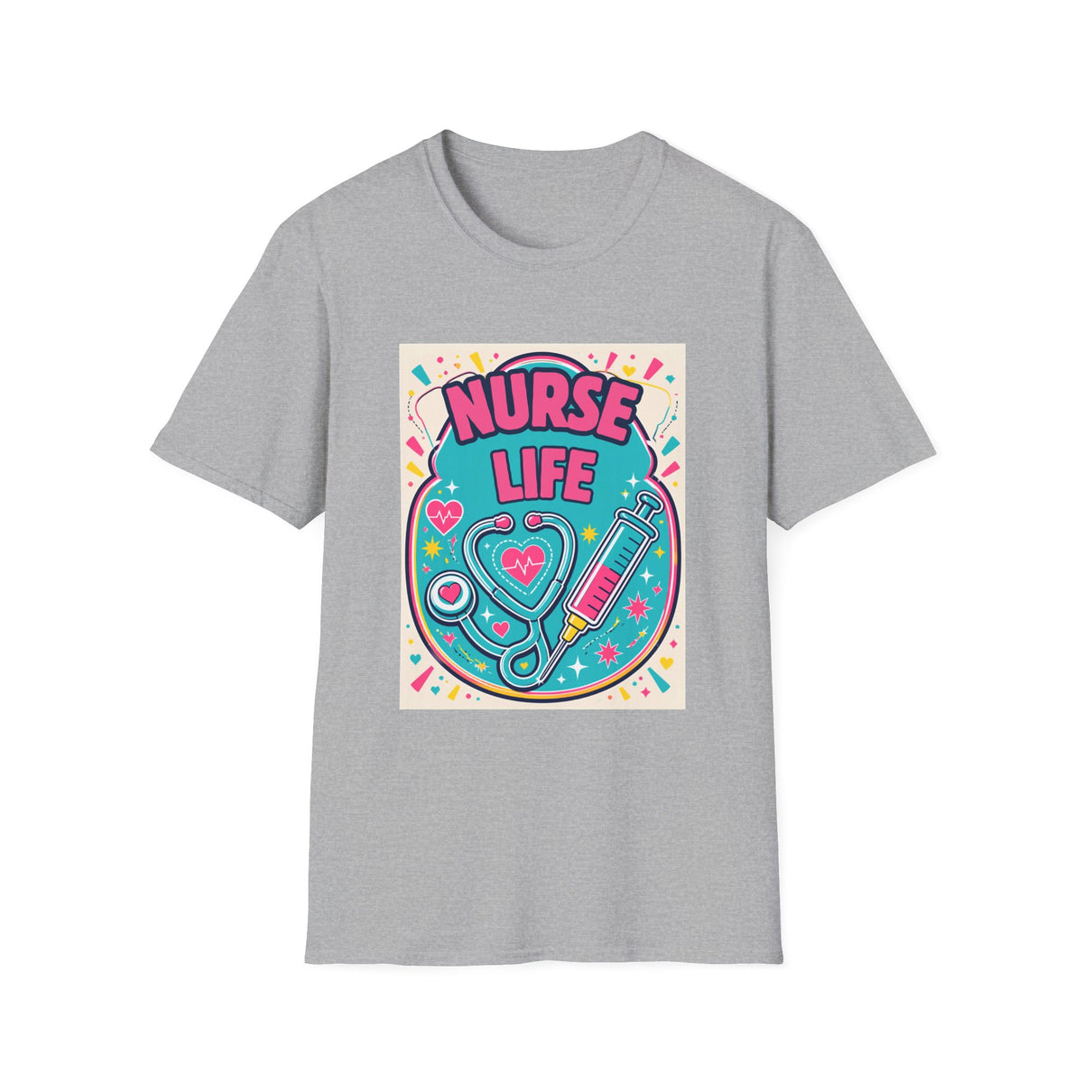 Nurse Life T-Shirt — Colorful Stethoscope & Syringe Graphic for Nurses