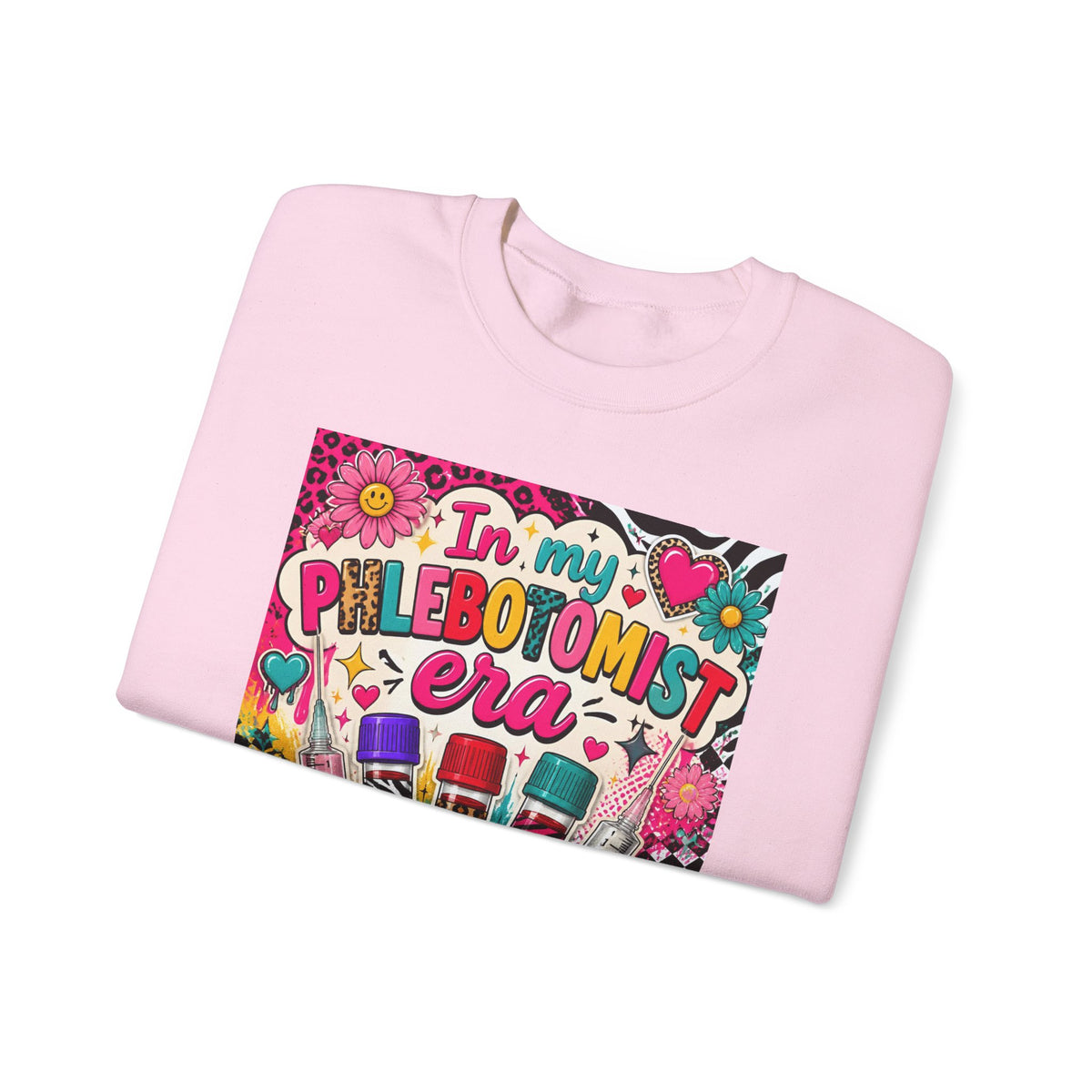 Phlebotomist Era Crewneck Sweatshirt — Colorful Test Tube Medical Tech Tee