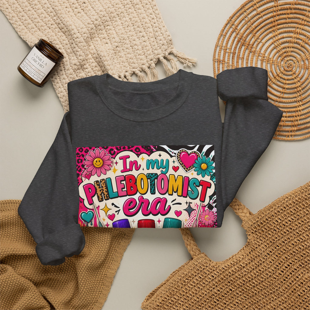 Phlebotomist Era Crewneck Sweatshirt — Colorful Test Tube Medical Tech Tee