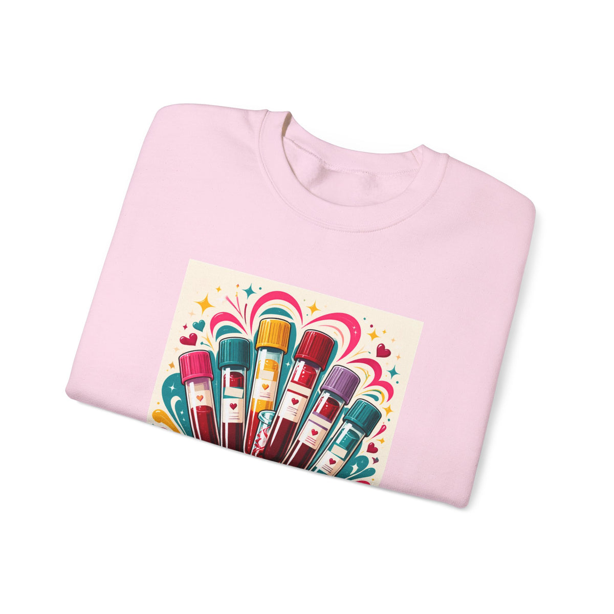 Crewneck Sweatshirt — Vibrant Phlebotomist Blood Tube Graphic
