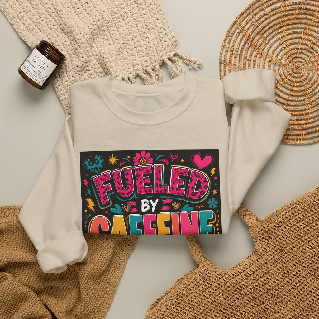 Crewneck Sweatshirt — Fueled by Caffeine and Chaos Colorful Graphic