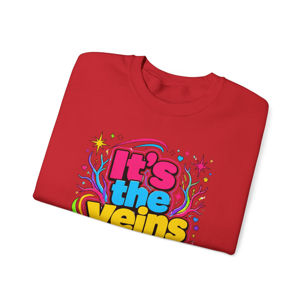 Crewneck Sweatshirt - "It's the Veins for Me" Colorful Retro Graphic
