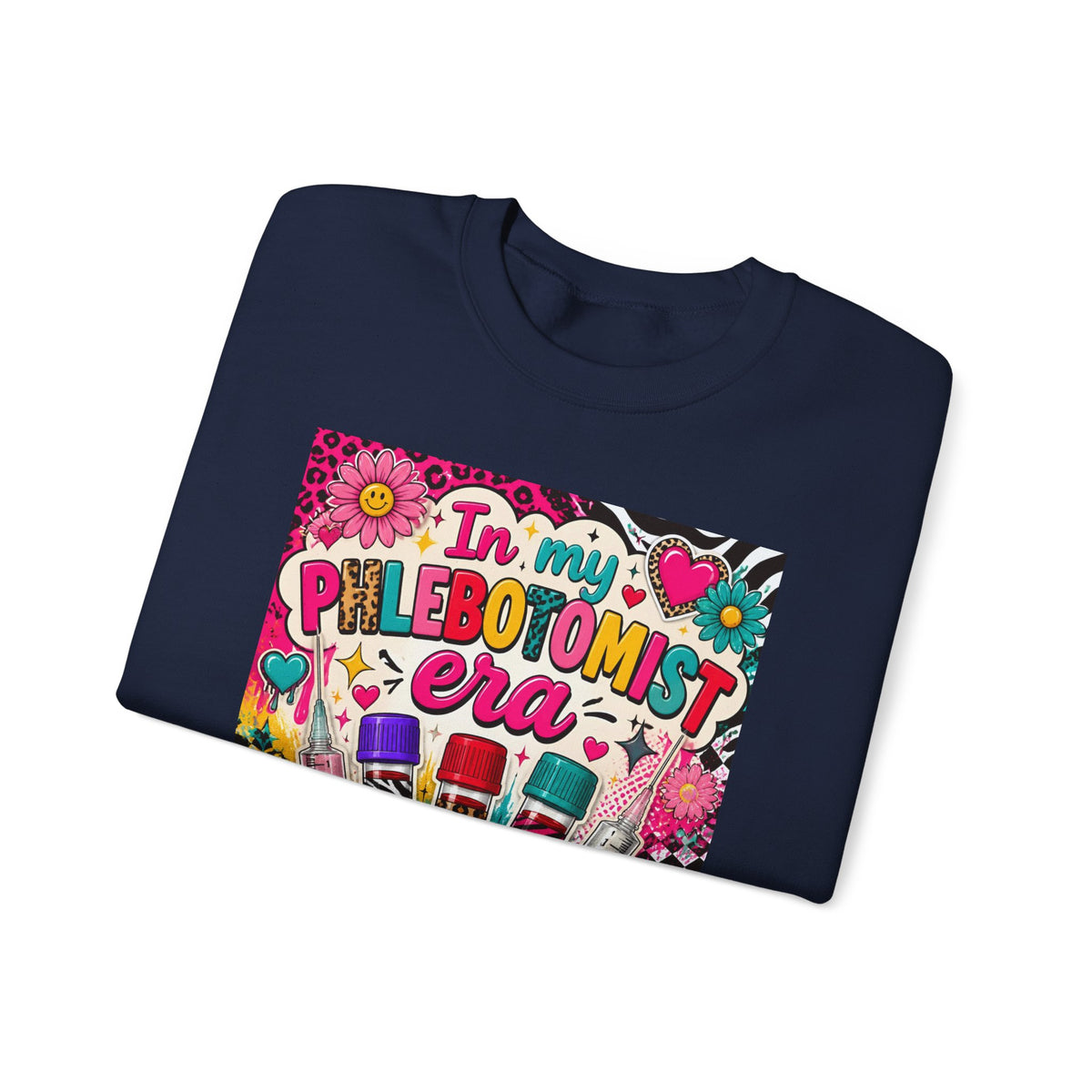 Phlebotomist Era Crewneck Sweatshirt — Colorful Test Tube Medical Tech Tee