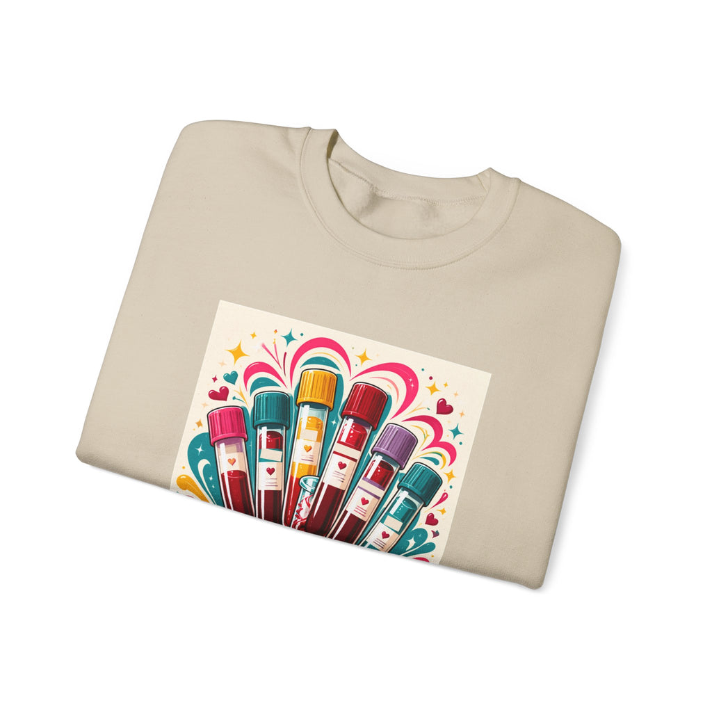 Crewneck Sweatshirt — Vibrant Phlebotomist Blood Tube Graphic