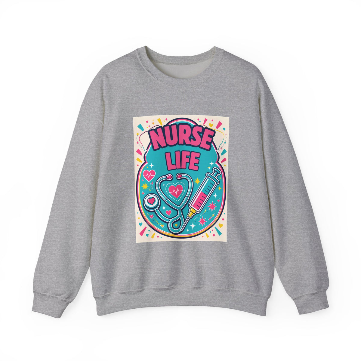 Nurse Life Sweatshirt — Cute Colorful Stethoscope & Syringe Crewneck for Nurses