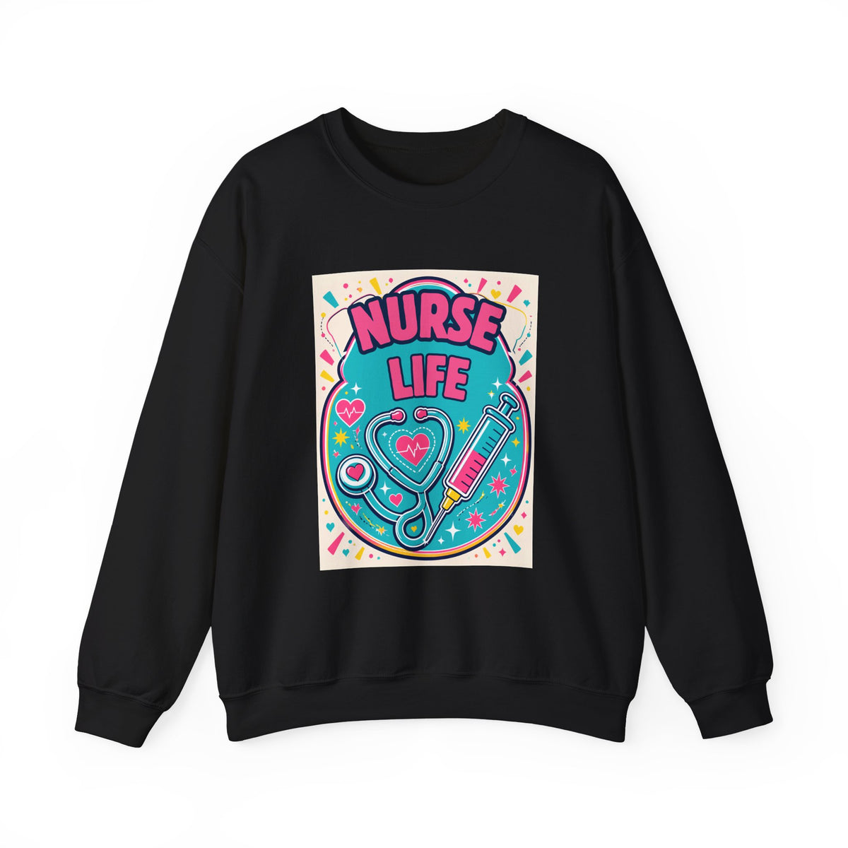 Nurse Life Sweatshirt — Cute Colorful Stethoscope & Syringe Crewneck for Nurses