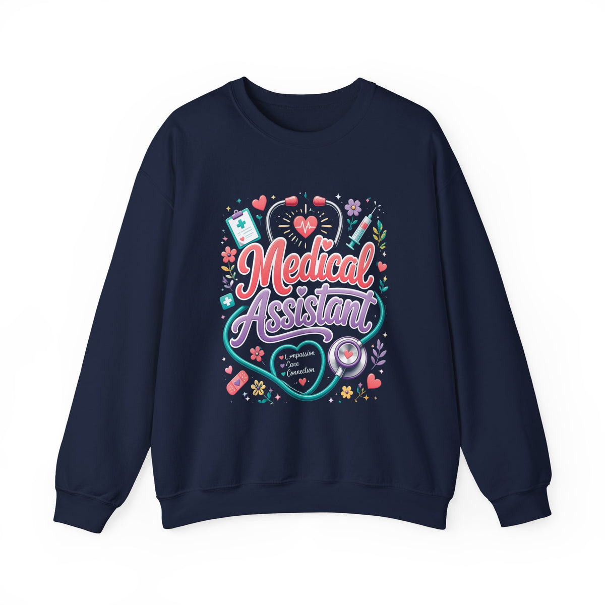 Medical Assistant Crewneck Sweatshirt — Cute Pastel Stethoscope & Heart Design