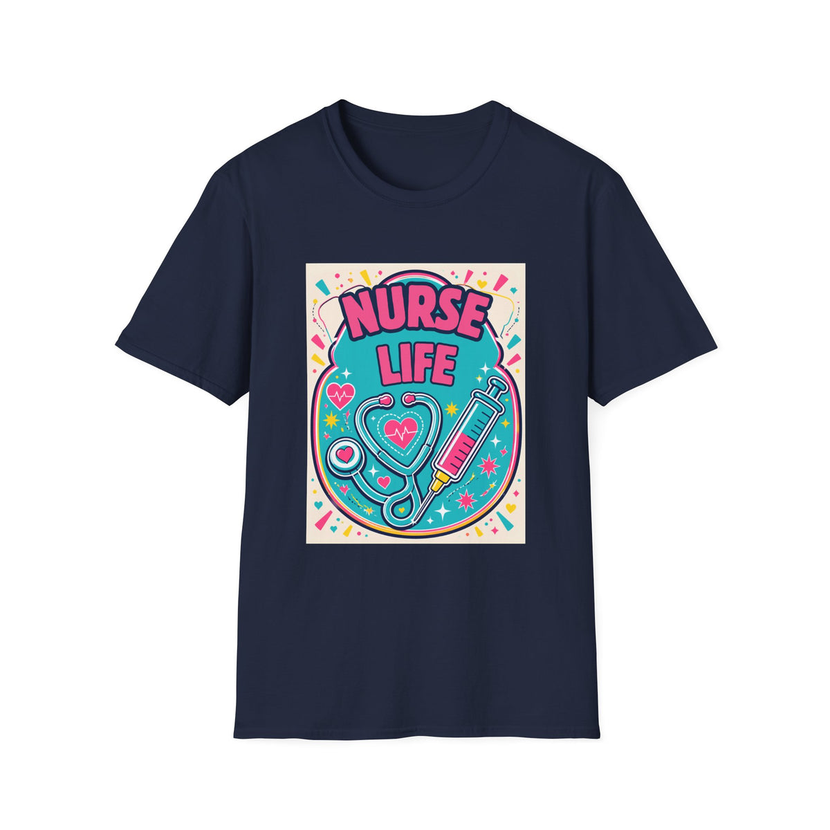 Nurse Life T-Shirt — Colorful Stethoscope & Syringe Graphic for Nurses