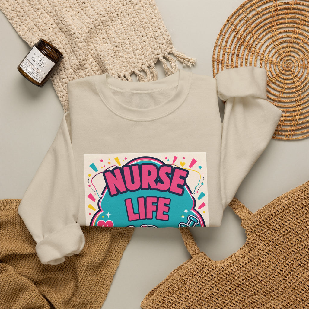 Nurse Life Sweatshirt — Cute Colorful Stethoscope & Syringe Crewneck for Nurses