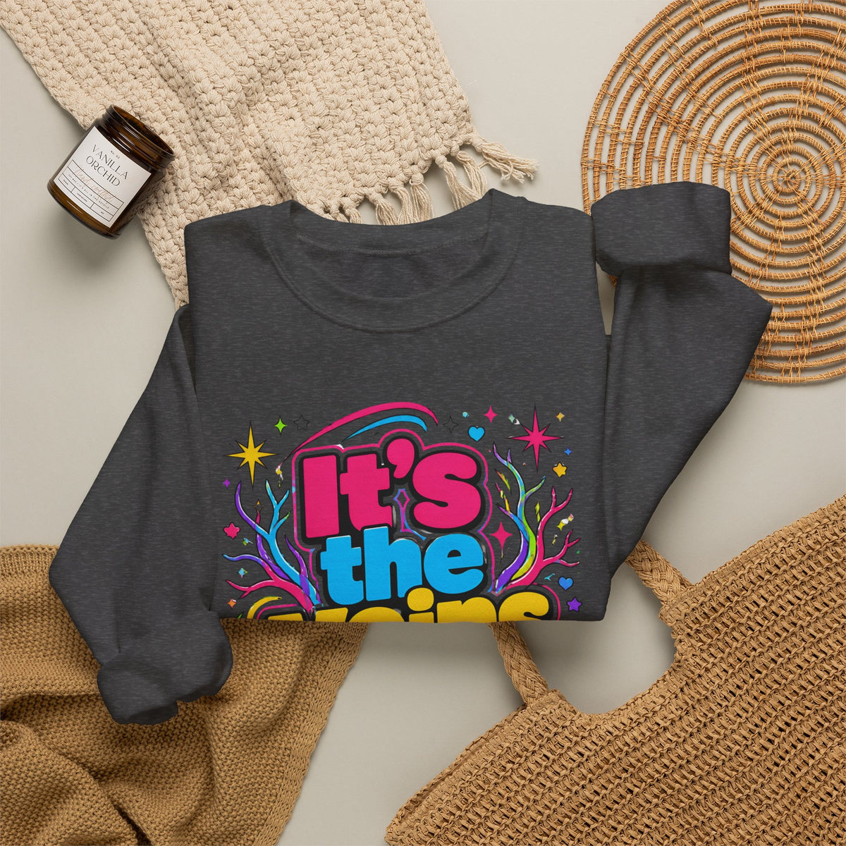 Crewneck Sweatshirt - "It's the Veins for Me" Colorful Retro Graphic