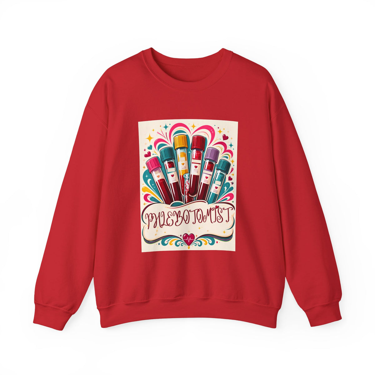 Crewneck Sweatshirt — Vibrant Phlebotomist Blood Tube Graphic
