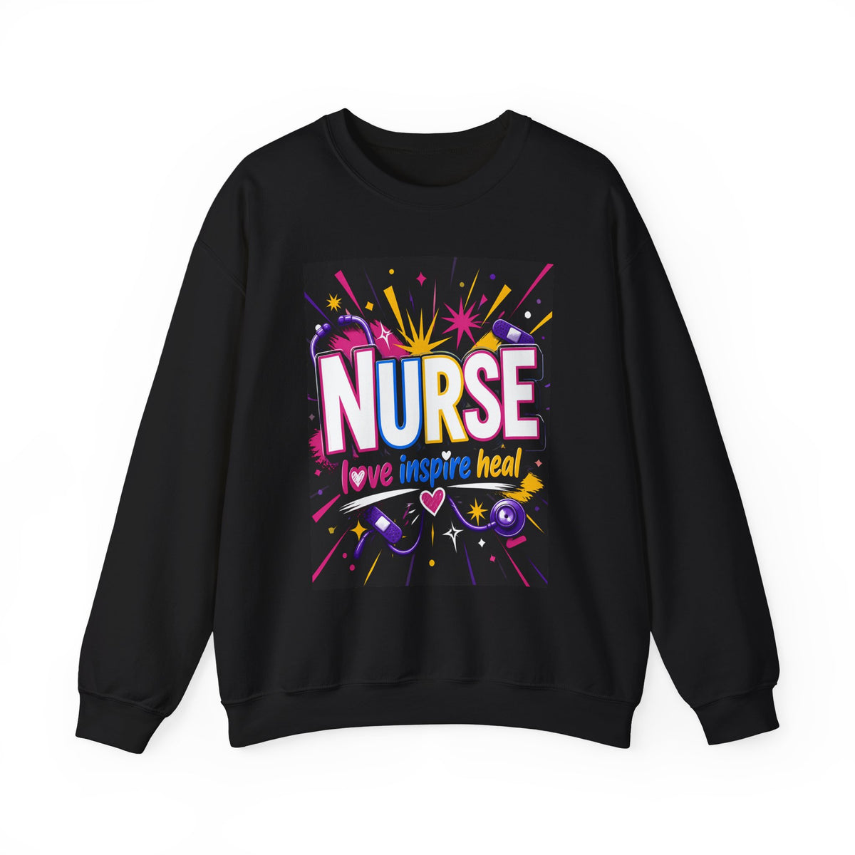 Nurse Crewneck Sweatshirt – "I Love Inspire Heal" Colorful Graphic