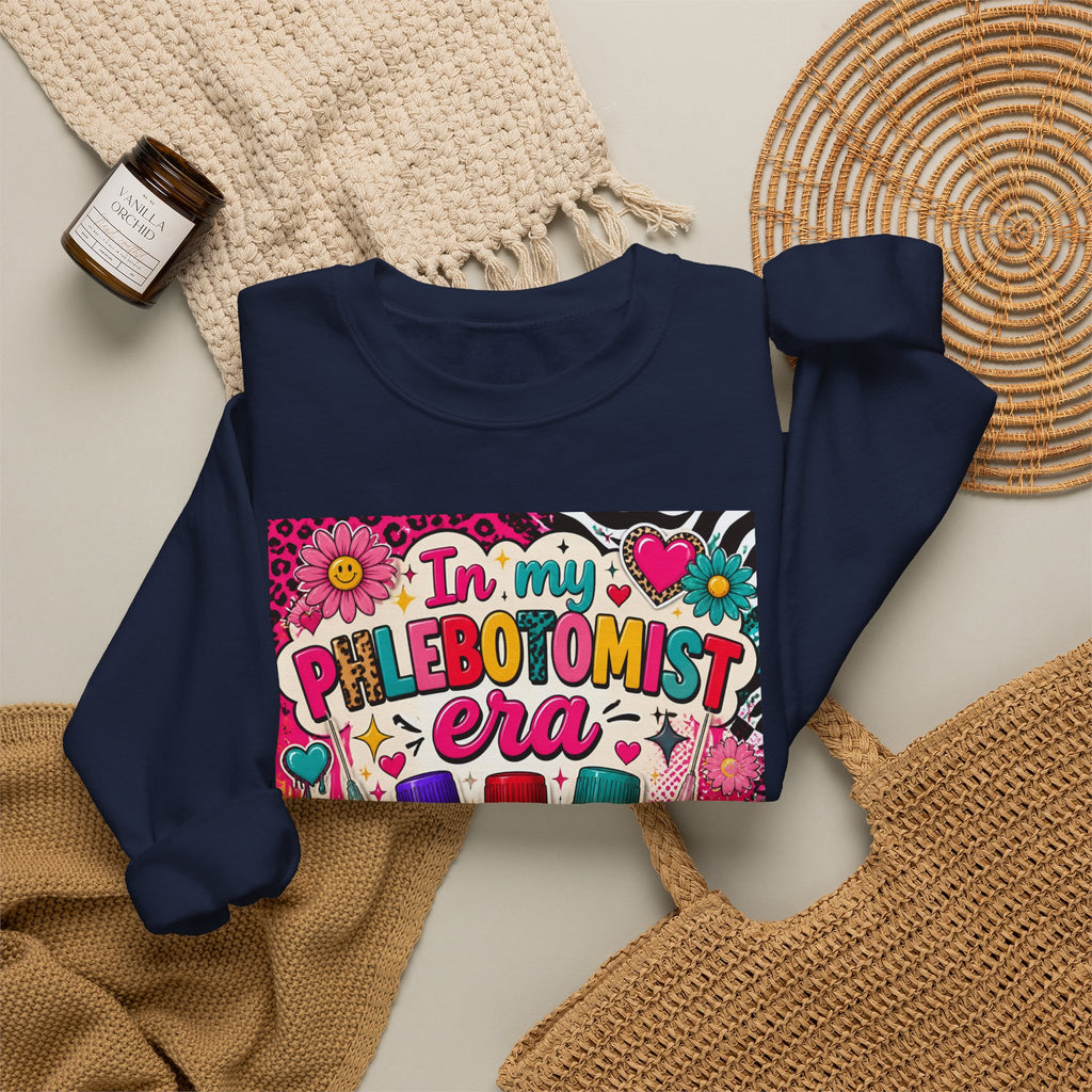 Phlebotomist Era Crewneck Sweatshirt — Colorful Test Tube Medical Tech Tee
