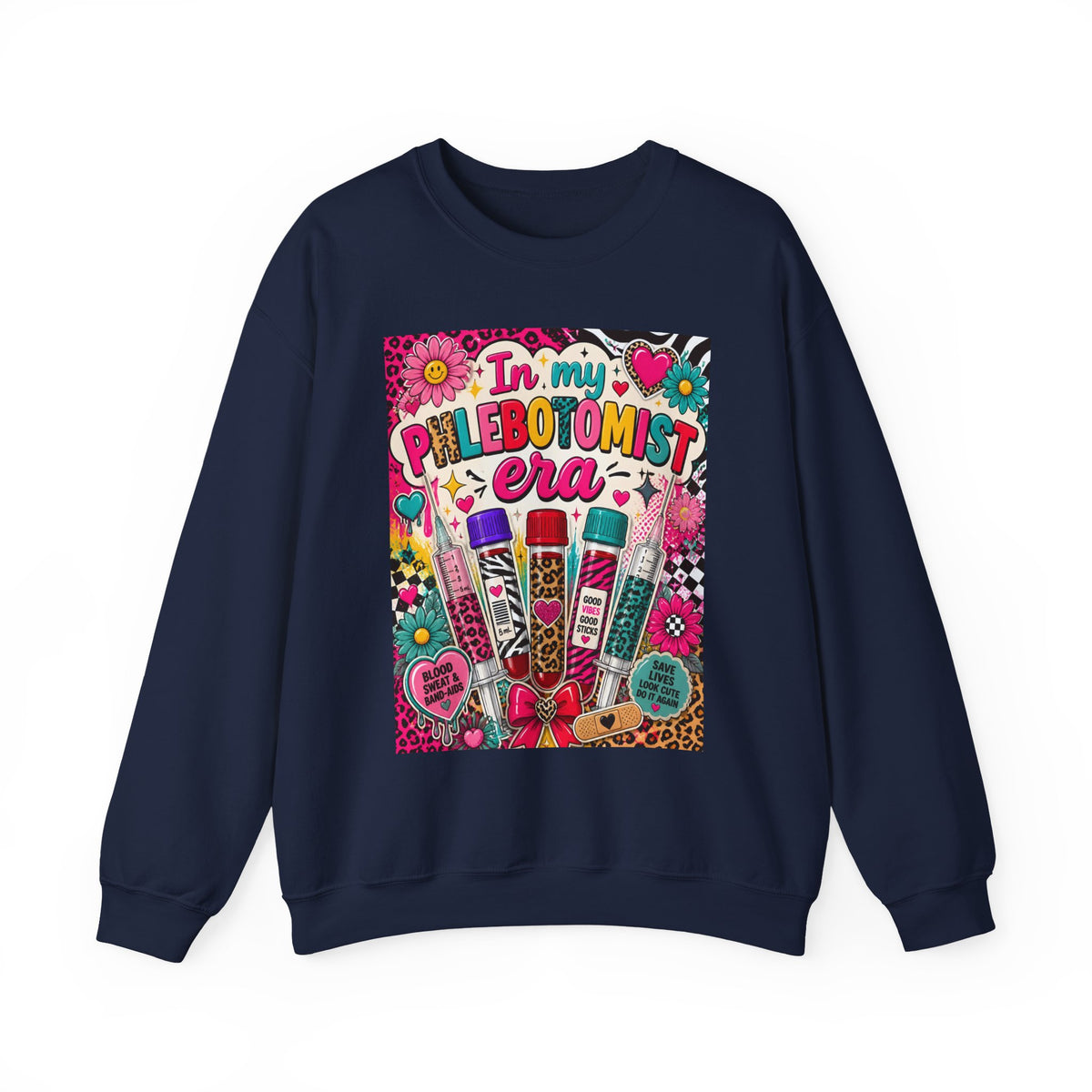 Phlebotomist Era Crewneck Sweatshirt — Colorful Test Tube Medical Tech Tee
