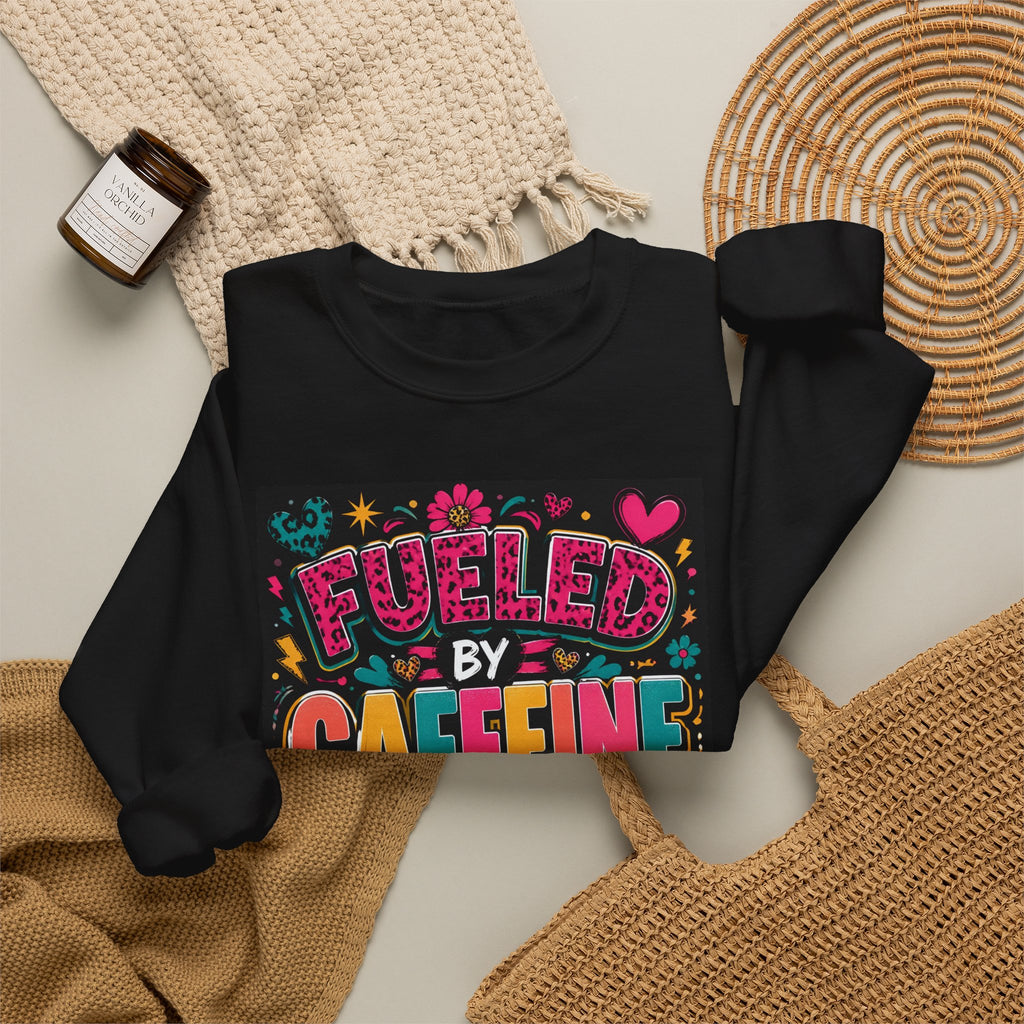 Crewneck Sweatshirt — Fueled by Caffeine and Chaos Colorful Graphic